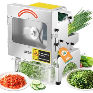 Newhai 200W Commercial Vegetable Slicer Machine Electric Automatic Veggie Fruit Cutter 400lb/h with Conveyor Belt 1-35mm Thickness Adjustable for Cucumber Scallion Green Bean Banana 110volt