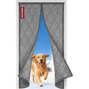 AEOCOO Insulated Door Curtains, Fit Size up to 36 x 80 Inches for Doorways/Front/Back/Basement, Magnetic Thermal Door Cover for Winter, Oxford Filled with Thick Cotton to Keep Warm, Grey, Diamond