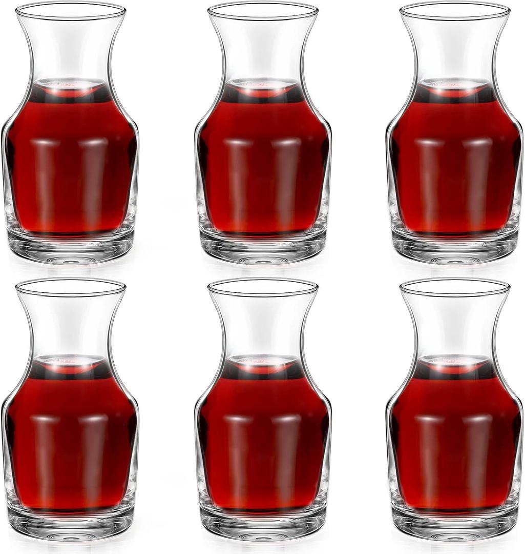 Remagr 6 Pack Single Serving Wine Carafe Glass Small Mini Carafe Individual Wine Refill Decanter for Dinner Parties Tastings Bars Restaurants (6.5 oz)