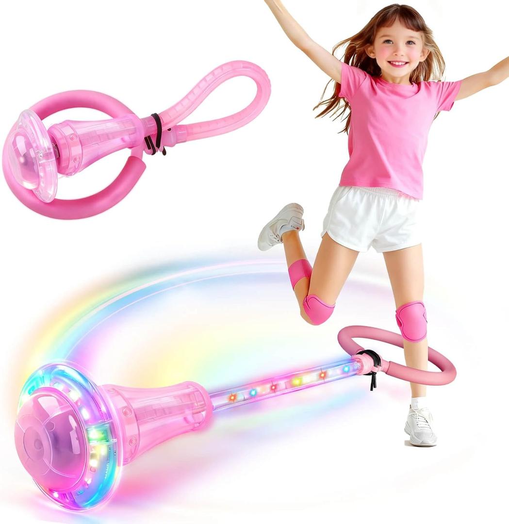 Dolanus Skip Toys for 5-12 Year Old Kids, Girls Birthday Gifts for Age 5 6 7 8 9 10 11 12, Outdoor Outside Sports Games, Girls Toys Age 6-8 8-13, Portable Colorful Flash Wheel Swing Ball (Pink)