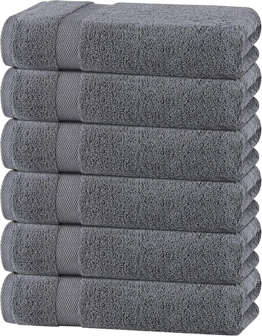 White Classic Wealuxe Grey Towels for Bathroom 6 Pack, Cotton Bath Towel Set for Hotel, Gym, Spa, Soft Extra Absorbent Quick Dry 24x50 Inch (Gray)