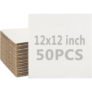 Acrux7 50 Pack 12 x 12 x 1/8 Inch Corrugated Cardboard Sheets Square Large Cardstock Flat Cardboard Inserts for Mailing, Packaging, Shipping, Backing, Craft