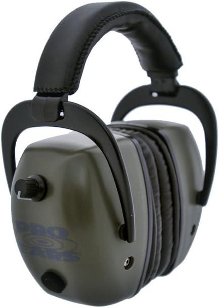 Pro Ears - Pro Tac Mag Gold - Military Grade Electronic Hearing Protection and Amplification - NRR 30 - Range Ear Muffs - Lithium 123a Batteries - Green
