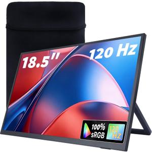 18.5 Inch Large Portable Monitor for Laptop, 120Hz 1080P FHD IPS Portable Travel Second Screen Display for/Phone/Xbox PS4/5, 100% sRGB, Dual Speakers, VESA & Storage Bag