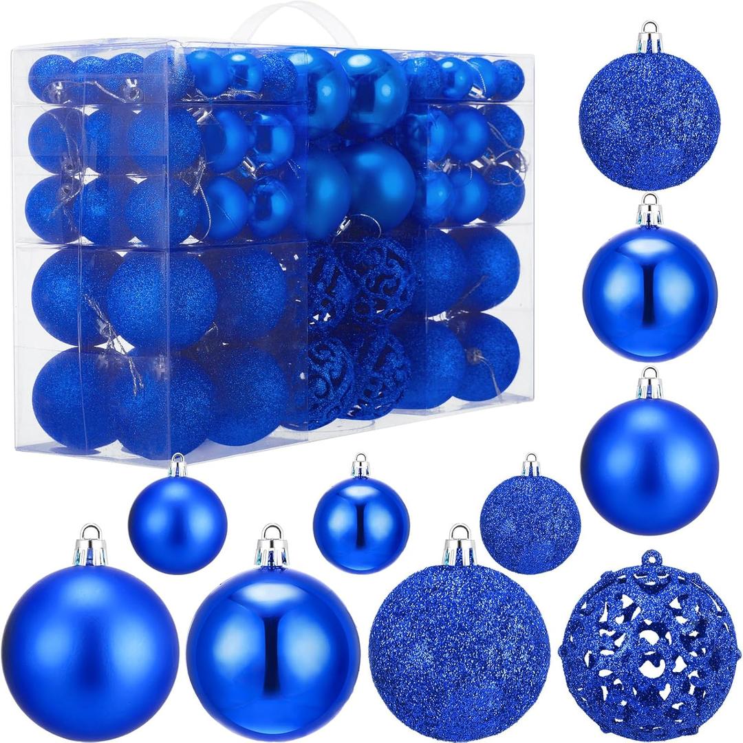 Yunsailing 100 Pcs Christmas Ball Ornaments Decorative Hanging Baubles Set Xmas Balls Seasonal Decorative Pendants for Christmas Tree Holiday Wedding Party Decorations(Blue)