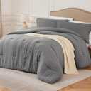 Grey Queen Comforter Set - 3 Pieces Seersucker Lightweight Bedding Comforter Sets (1 Soft Fluffy Comforter & 2 Pillowcases) - All Seasons Cozy Modern Bed Sets for Women Men