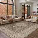 8x10 Area Rug Brown Washable Living Room Vintage Carpet Bedroom Large Non Slip Soft Low Pile Soft Thin Dining Room Office Accent Throw Rug