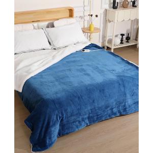Electric Blanket 62x84in Heated Blanket Twin Size - Soft Flannel Heating Blanket with 9 Heating Level & 2-10 Hour Auto Off, Chair Heated Blanket for Winter, Gift for Grandma, Blue