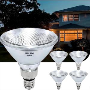 PAR38 Halogen Flood Light Bulbs 4 Pcs, 38W Equivalent, 120V, E26 Base, 2700K Warm White Light for Indoor and Outdoor