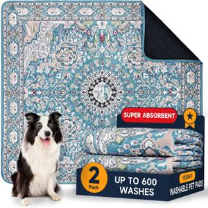 Washable Pee Pads for Dogs 2 Pack, Puppy Pads with Pheromones, 2026 Upgraded PuppyPad 18" x 24" Waterproof Non-Slip Reusable Puppy Pad with Fast Absorbent,Leakproof Whelping Pads for Pet Housebreaking (Lake Blue Medallion)