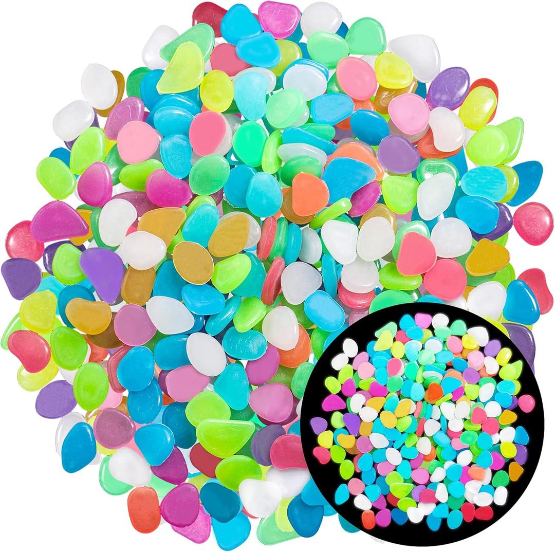 350 PCS Luminous Stones  Mixed Color Glow Rocks Decorations DIY Decorative Pebbles for Aquarium Fish Tank Sidewalk Garden Path Patio Terrace Lawn Yard Ornaments Colorful Cobbles Decor FD05MX350 (2.5x2x0.5cm)