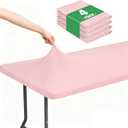 Moosfor Spandex 8 Foot Rectangle Table Cloth 4 Pack, Elastic Fitted Tablecloths for Picnic, Stretch Washable Patio Table Cover for Outdoor, Camping, Banquet and Parties (Pink, 30"x96")
