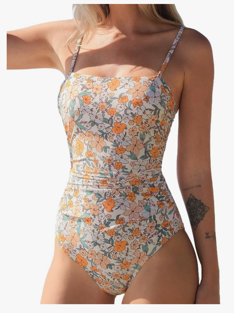 CUPSHE Women Swimsuit One Piece Bathing Suit Square Neck Cutout Back Tummy Control with Adjustable Spaghetti Straps, Size -L