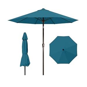 10FT Patio Umbrella Outdoor Market Umbrella with Crank and Tilt, 8 Flexible Fiberglass Ribs, UV-Resistant Waterproof Canopy for Patio, Deck, Garden, Backyard, Blue