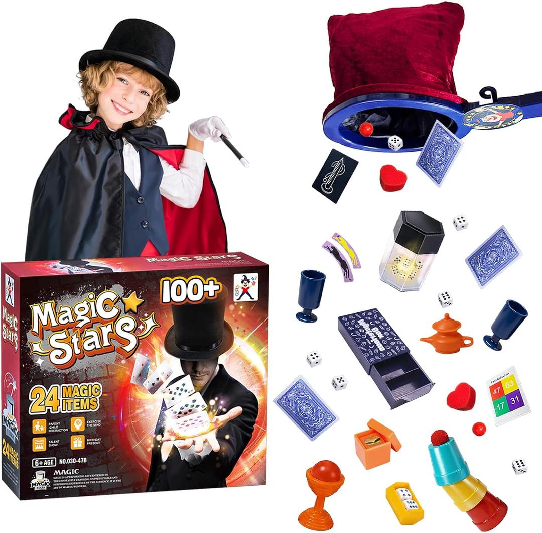 Magic Tricks Set - Magic Kit for Kids Age 6+ Magician Starter Kit with Learning Video Instructions Magic Wand Card for Beginner 6 7 8 9 10 11 12 Years Old Boys Girls Christmas Birthday Gift Toy (Mega)