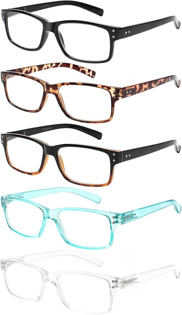 NORPERWIS Reading Glasses 5 Pairs Quality Readers Spring Hinge Glasses for Reading for Men and Women (5 Pack Mix Color -3, 2.25)