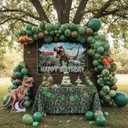 Dinosaur Birthday Party Decorations - Includes Green and brown balloon arch & Small dino Foil balloons & Banner Backdrop Footprint Sticker & for kids Jungle Dinosaurs T-REX ROAR themed party Supplies