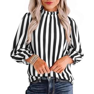 Avanova Women Polka Dot Long Sleeve Blouse Shirts Work Mock Neck Ruffle Top M