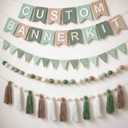 SmoothNovelty 139 Pcs Felt DIY Custom Banner Kit Include 104 Letters 18 Swallowtail Flags 15 Pennants 2 Pcs Pom Pom Garland Tassel Pompom Decoration for Home Baby Shower Birthday(Baby Green)