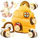 Baby Toys 6-12 Months - Beehive Infant Toy with 5 Sensory Bees Stuffed Animals, Crinkle, Rattle, Mirror & Music, Montessori Toys for 6 7 8 9 10 11 12 Month Old Baby Boys Girls Birthday Christmas Gift