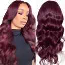 Leruikair Burgundy 99J HD Lace Frontal Closure 5x5 Body Wave Wigs 200% Density 28 Inch Body Wave Human Hair Wigs Pre Plucked for Black Women