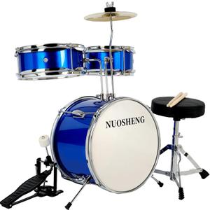 Kids Drum Set 3-Piece for Beginners, 13 Inch Drum Kit with Adjustable Throne, Cymbal, Pedal & Drumsticks, Junior Drum Set with Bass Tom Snare Drum, Blue