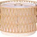 Boho Rattan Lamp Shade, 12.6" Top x 12.6" Bottom x 7.68" High, Natural Rattan & Linen Double Layer Lamp Shades for Floor Lamps Table Lamps Chandelier, UNO Fitter Lampshade Replacement, Easy Assembly