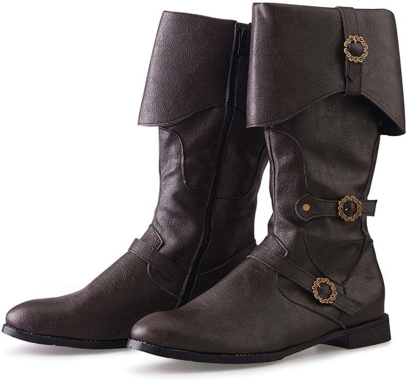 DUNHAO COS Men's Faux Leather Medieval Boots Viking Pirate Costume Boots Renaissance Faire Cosplay Shoes- Brown US 9.5-10/CH 43