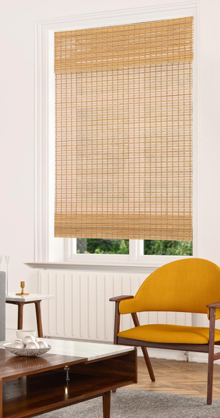  Bamboo Roman Shades, Light Filtering Window Treatment, Roll Up Retro Bamboo Blinds for Windows 38 × 64