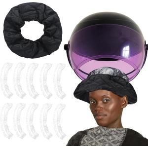 2 Pcs Hair Dryer Heat Shield with 10 Disposable Plastic Hoods(Black)