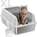 High-Sided Stainless Steel XL Cat Litter Box for Cats