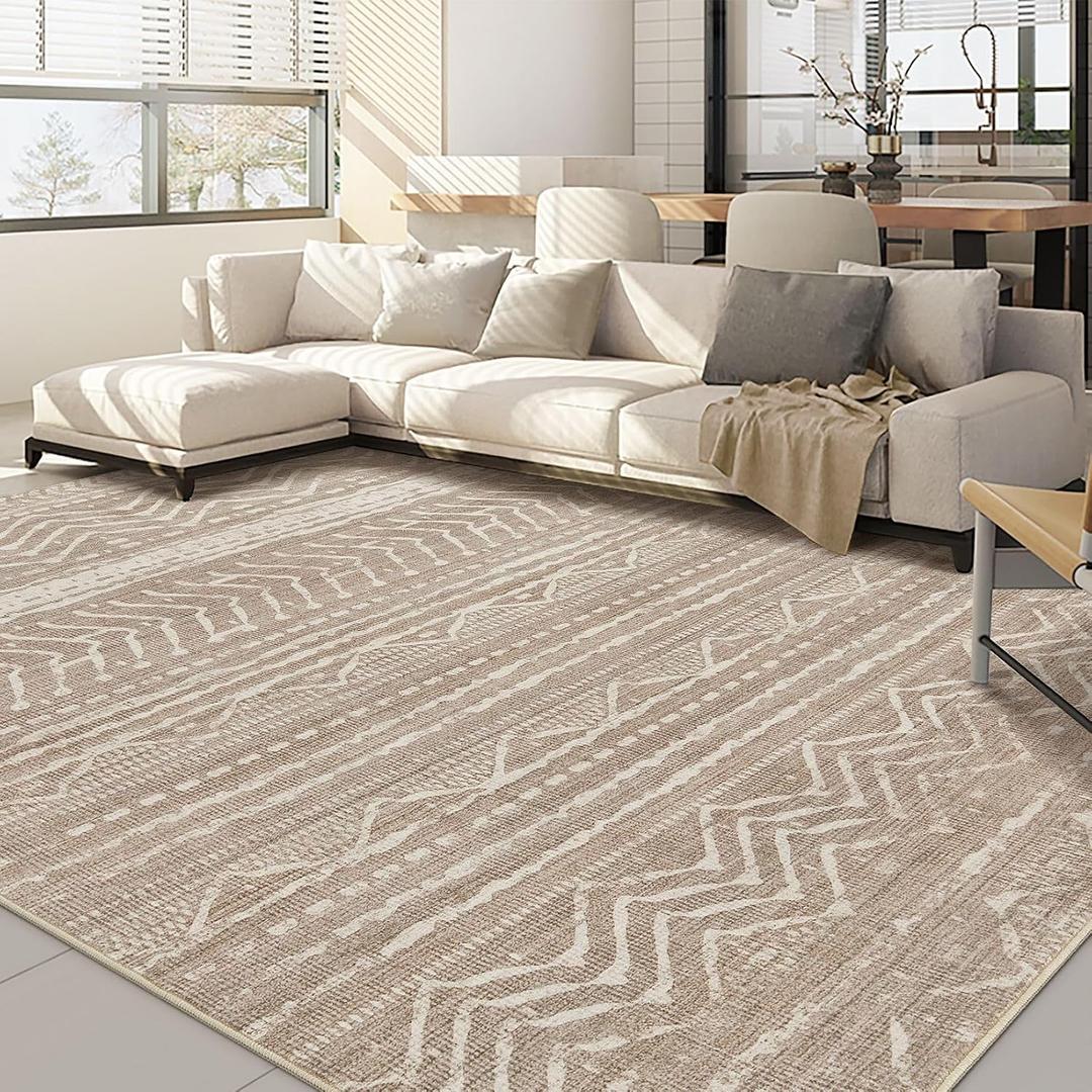 Nakagishi 7x10 Area Rugs Living Room: Washable Boho Large Neutral Soft Farmhouse Rug Stain Resistant Modern Geometric Non-Slip Indoor Floor Carpet for Bedroom Nursery Kids Playroom Office Dining Room