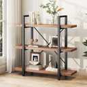 HSH 3 Tier Industrial Solid Wood Bookshelf, Distressed Brown
