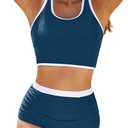 Aleumdr High Waisted Bikini Sets for Women Athletic Two Piece Color Block Tummy Control Bathing Suits (X-Small, A6 Brown)