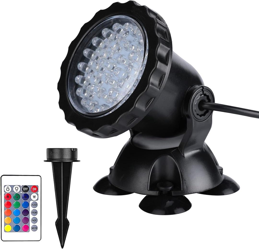 Pond Lights LED Underwater, Waterproof Fountain Lights LED Submersible Spotlight Color Changing Landscape Lights with Remote, 36 LED Bulbs Underwater Lights Adjustable