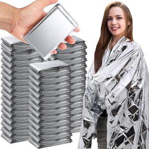 100 Pcs Emergency Blankets for Survival 83 x 55 Emergency Foil Thermal Reflective Space Blanket Bulk Waterproof Individually Wrap Survival for Car Camping Outdoor Homeless(Silver)