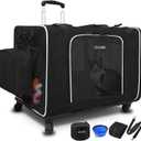 Petskd Extra Large Cat Carrier with Wheels and Litter Box 24"x17"x17" for Large Cat or 2 Small Cats, Collapsible Soft Sided Pet Carrier for Car Travel with Lockable Safety Zippers(Black) (Black(A carrier with litter box and wheel))