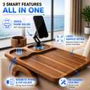 Couch Armrest Table with Cup Holder (15.31" x 9.65") - Acacia Sofa Arm Tray Organizer with Magnetic & 360° Rotating Phone Holder - Fits Couch Arm for Drinks, Snacks & Remote Control