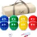 100mm Bocce Ball Set Regulation Size and Weight with 8 Resin Bochie Balls, Pallino, Carrying Bag, Measuring Rope, Gift for Family Backyard Lawn Yard Beach Bocci Games (Multi Colors, 2-8 Players)