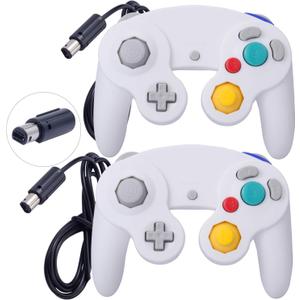 ONE250 2 Pack Classic Shock Joypad Wired Controller, Compatible with Wii NGC Gamecube Game Cube (White & White)