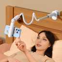 Gooseneck Phone Holder for Bed Laying Down with Clamp, Flexible Arm Overhead Phone Mount for Desk Bedside, Cell Phone Stand Adjustable Fit for iPhone 16 Promax, 15 Pro, 14 Plus, 13 & 4-7" Phone White