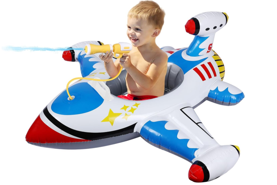 Inflatable Airplane Baby Pool Float with Handle & Squirt Gun, Toddler Swim Float for Boys & Girls Age 1-5
