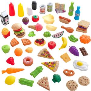 KidKraft 65-Piece Plastic Play Food Set for Play Kitchens, Fruits, Veggies, Sweets, Drinks and More, Gift for Ages 3+