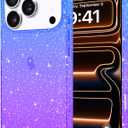 JJGoo Compatible with iPhone 17 Pro Max Case Clear Glitter, Sparkle Soft TPU Transparent Shockproof Women Girls Slim Bling Sparkly Bumper Cover Phone Cases, Gradient Blue Purple