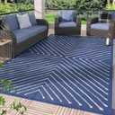 Garvee 8x10 Outdoor Waterproof Rug Reversible Patio Mat, Large RV Camping Carpet for Deck, Porch, Backyard, Portable Foldable Navy Blue Outdoor Rug, Navy&White