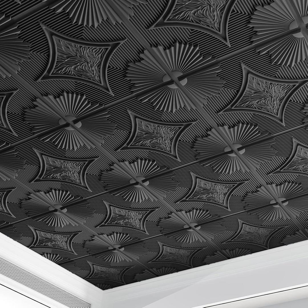 Art3d Drop Ceiling Tiles 24x24 in Black (12-Pack, 48 Sq.ft), 3D Wainscoting Panels Glue Up 2x2