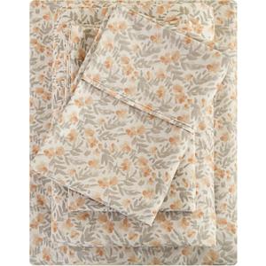 Viviland Floral Queen Sheet Set - 4 Piece Vintage Light Orange Flower Patterned Bed Sheets - Soft, Breathable Microfiber Sheets with Deep Pocket, Non-Slip Fitted Sheets & Pillowcases