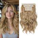 REECHO Hair Extensions, 4PCS Clip in Hair Extensions 14" Short Beach Wavy Invisible Lace Weft Natural Soft Hairpieces for Women  Honey Blonde with Highlights