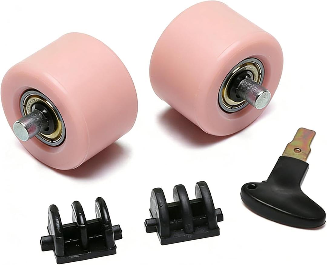 Kids Roller Skate Replacement Wheels with ABEC-5 Bearings - Double Wheel Set for 2-in-1 Skate Shoes, Includes 2 Wheels + 2 Cover Plates + Tool (Light Pink)