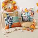 Artscope Fall Decorative Throw Pillow Covers 16x16 Inch Set of 4 Fall Gifts for Home Decor, Autumn Pumpkin Sweet Home Thankful Grateful Blessed Outdoor Farmhouse Pillow Cases for Sofa Couch-Blue